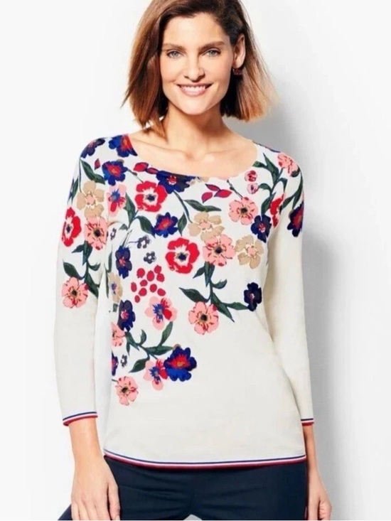 Talbots Sweaters - TALBOTS Cascading Botanicals 3/4 Sleeve Lightweight Sweater Floral Sz S nwot